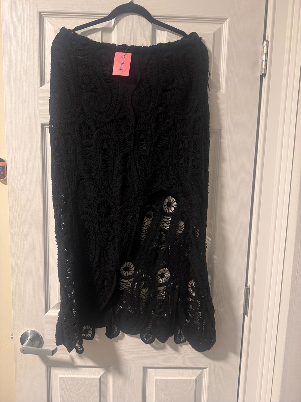 Ultra Pink Black Crochet Maxi Skirt
